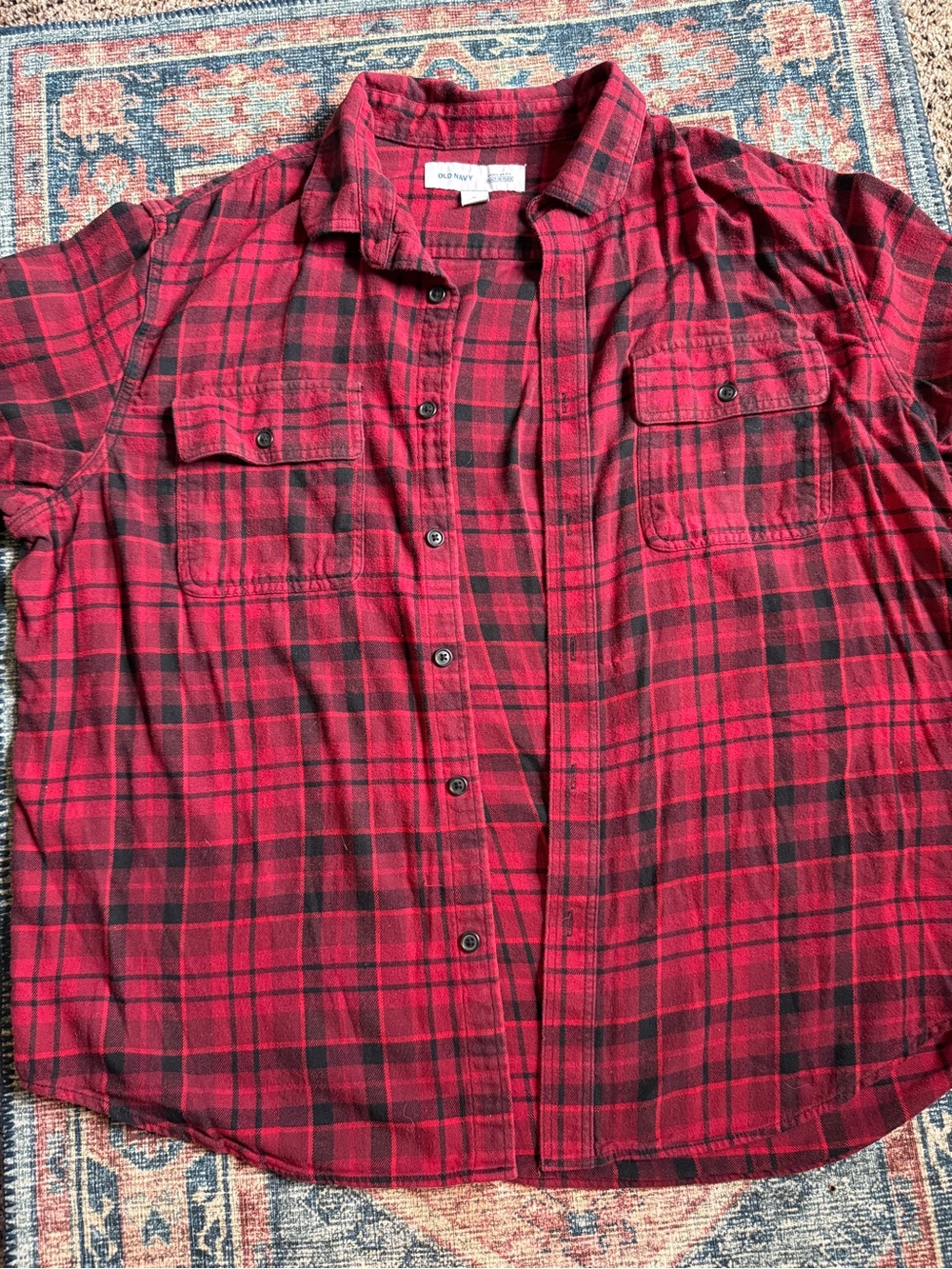 Old Navy Red and Black Plaid Button-Down Shirt